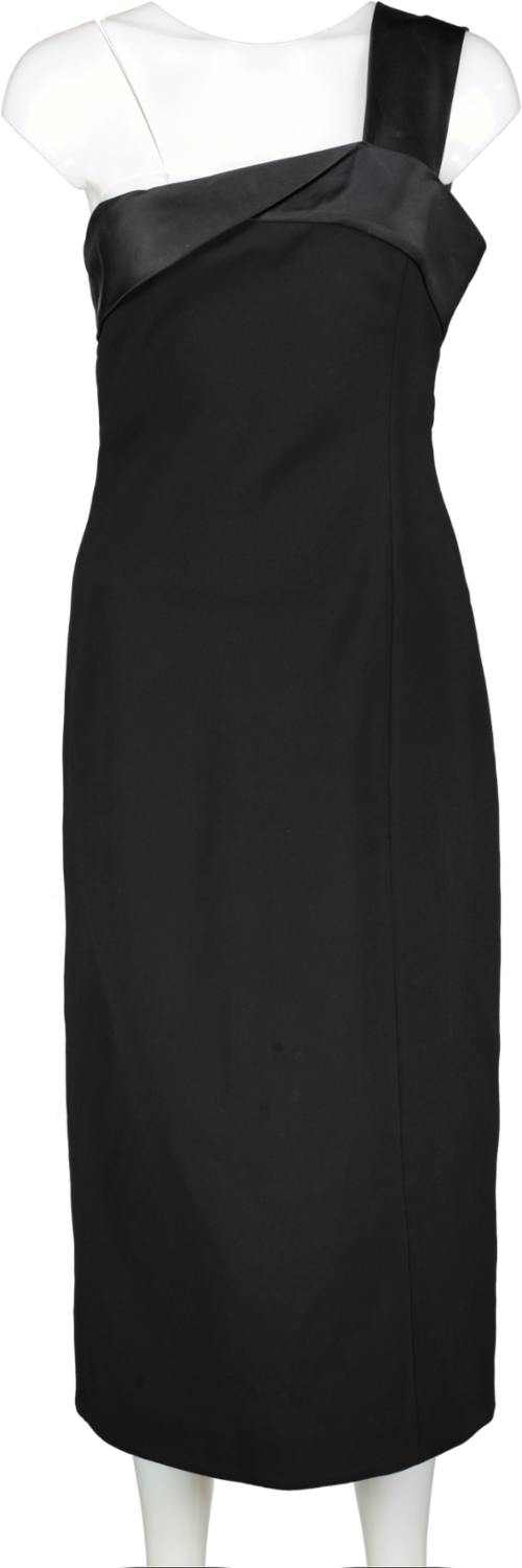Victoria Beckham Black One Shoulder Satin Trimmed Crepe Midi Dress UK 12
