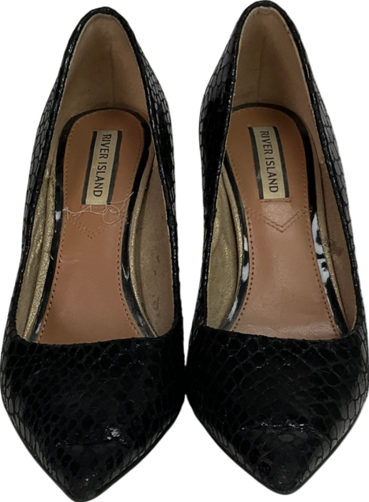 River Island Black Faux Leather Stiletto Heels UK 4 EU 37 👠