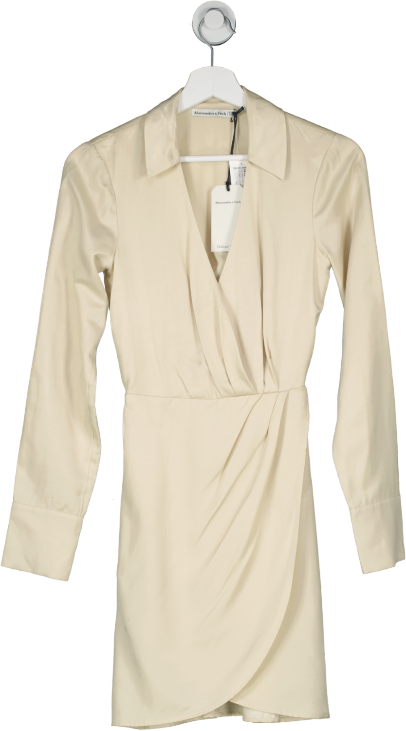 Abercrombie & Fitch Beige Draped Satin Shirt Dress UK 4