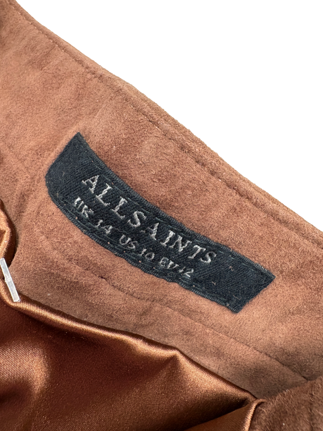 All Saints Brown Taylor Suede Skirt UK 14