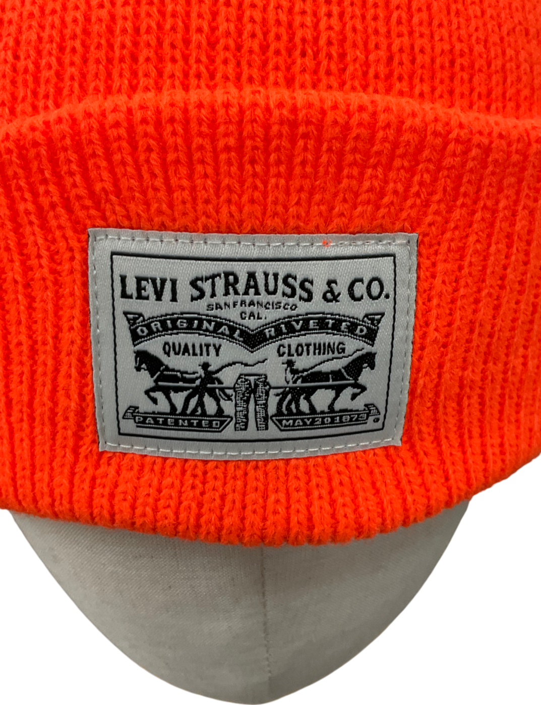 levis Orange Backpatch Cotton Beanie Hat One Size