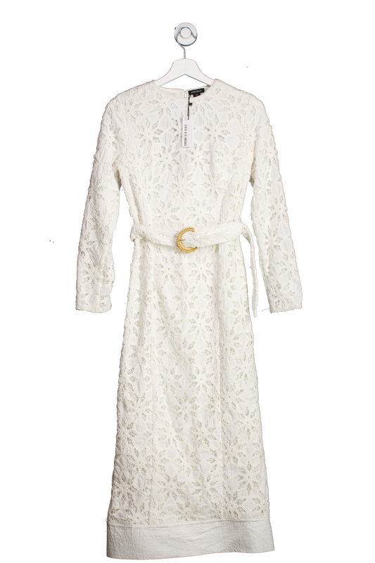 Karen Millen White Crafted Cotton Embroidery Maxi Dress UK 6