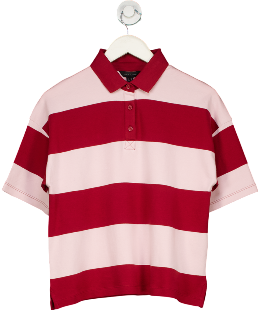 New Look Pink Rugby Stripe Short Sleeve Polo Top UK 10