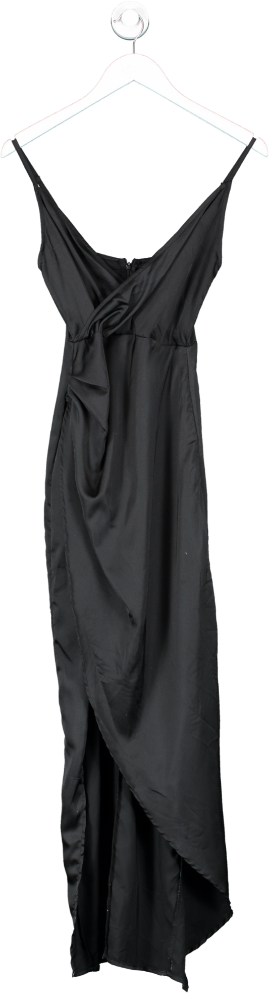 PrettyLittleThing Black Satin Wrap Detail Maxi Dress UK 6