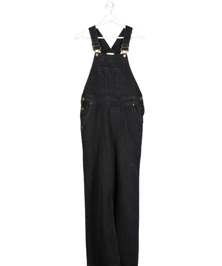 Warehouse Black Front Pocket Denim Dungarees UK 8