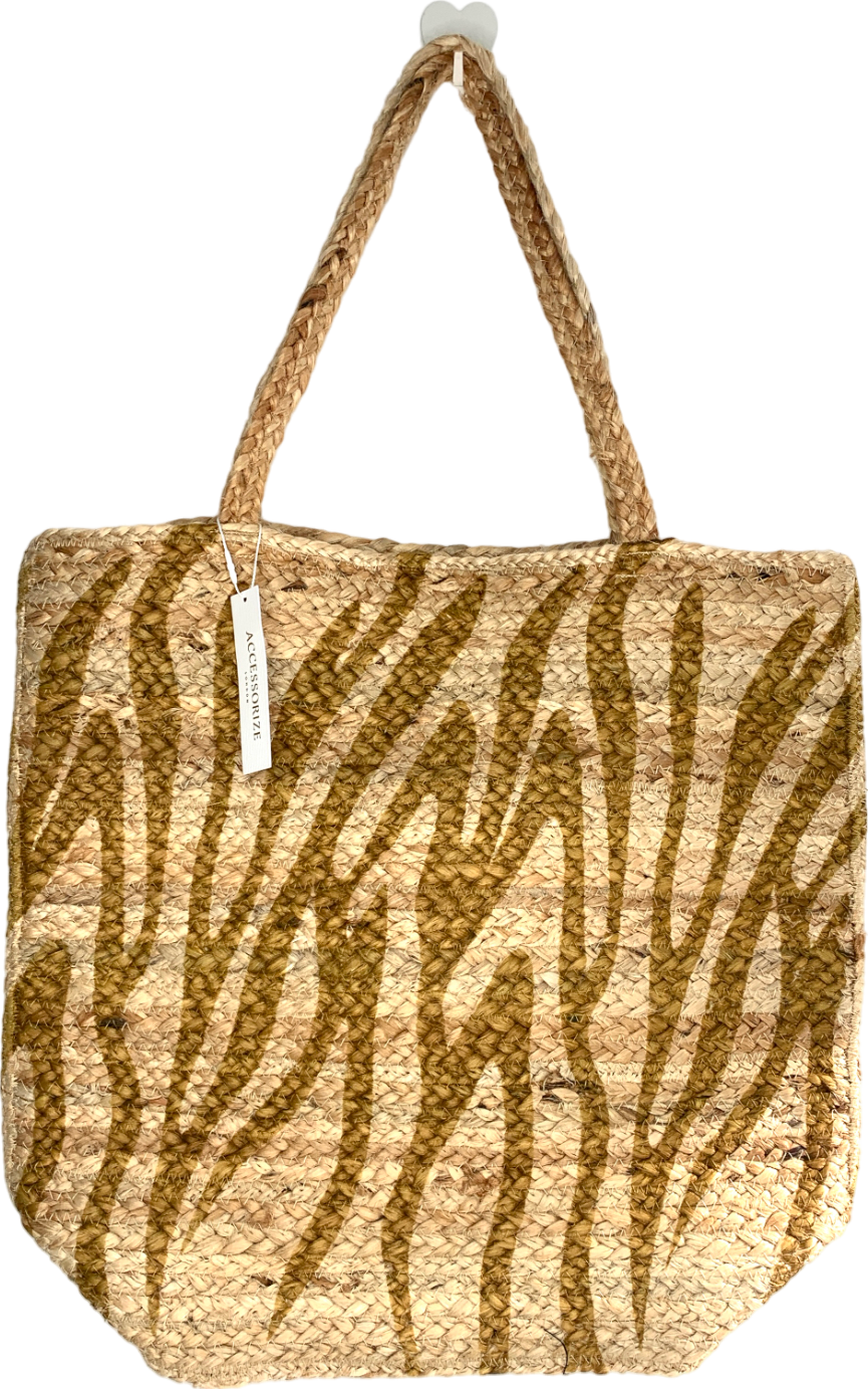 Accessorize Brown Zebra Print Jute Shopper Bag One Size
