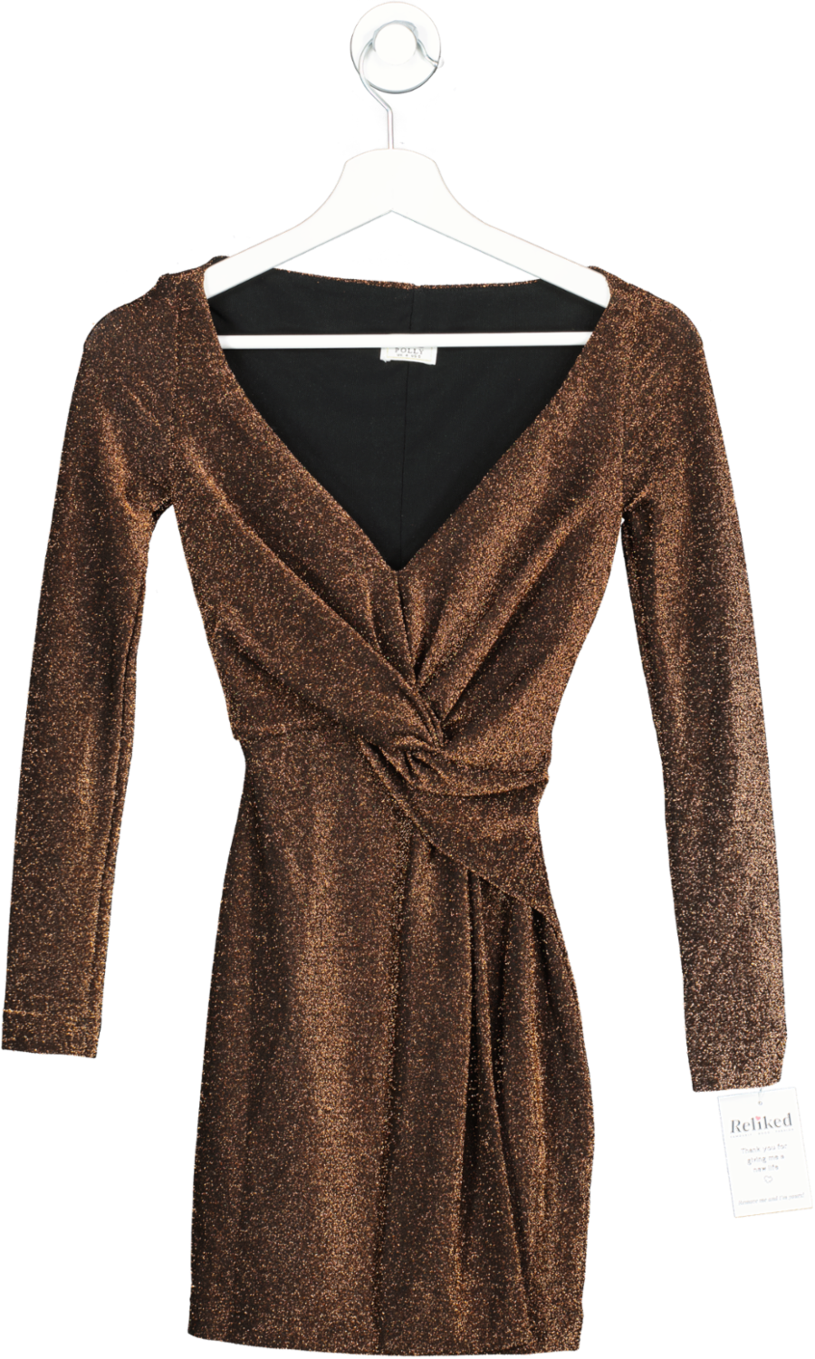 Oh Polly Brown Knot Front Glitter Dress UK 4
