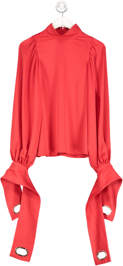 Self-Portrait Red Exaggerated Cuff Satin Blouse UK 8