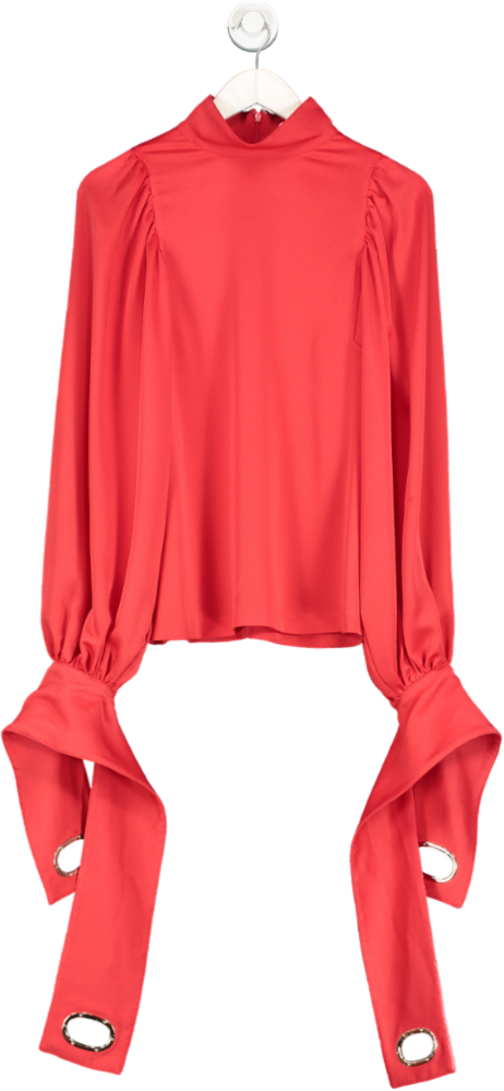 Self-Portrait Red Exaggerated Cuff Satin Blouse UK 8