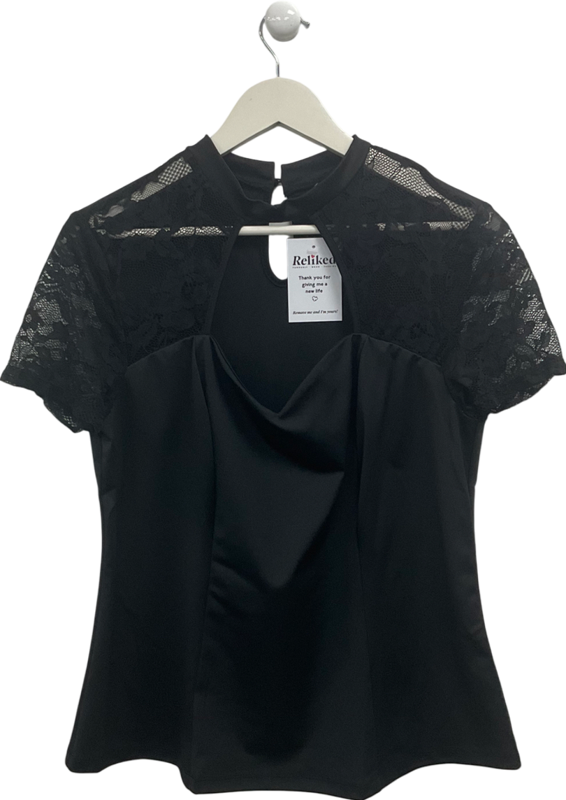 Black Curve Open Front Top With Lace Detail Sleeves UK XXL