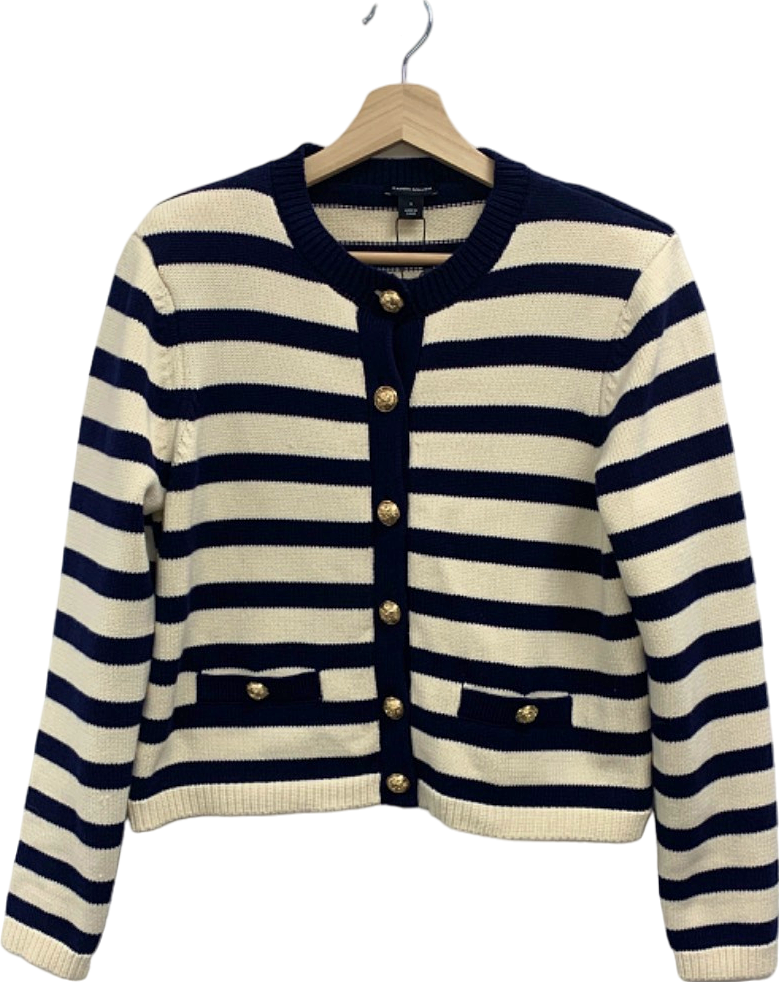 Karen Millen Blue Cotton Knit Nautical Boxy Stripe Jacket UK S