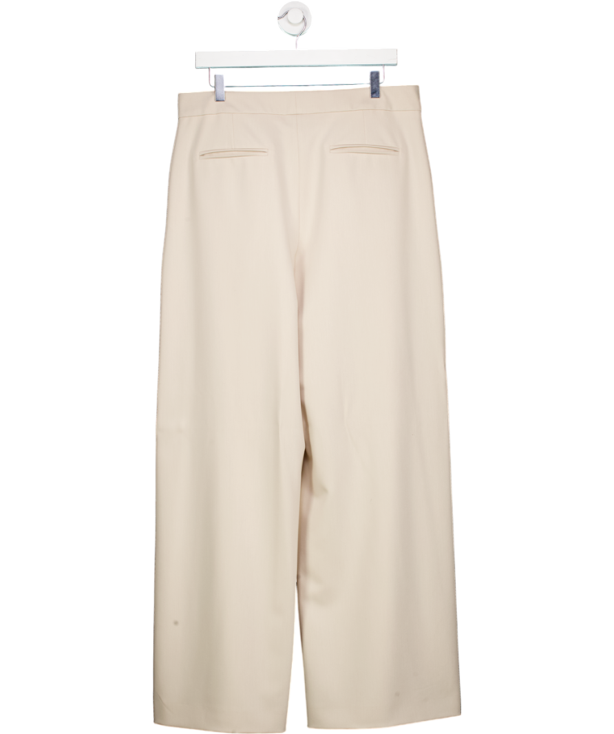 Karen Millen Beige Tailored Pleated Button Detail Straight Leg Trousers UK 14