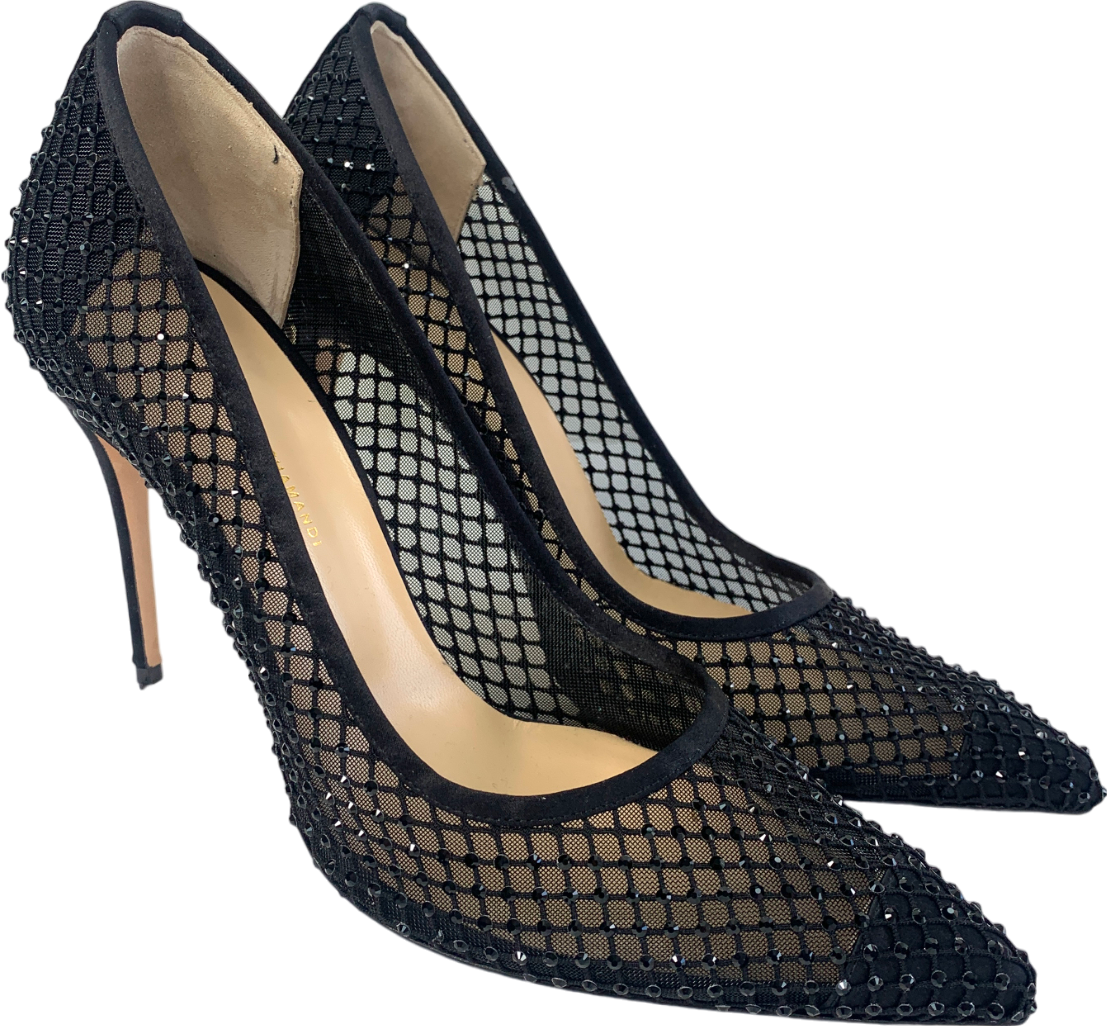 Jennifer Chamandi Black Crystal-embellished Lorenzo Pumps 105 UK 7 EU 40 👠