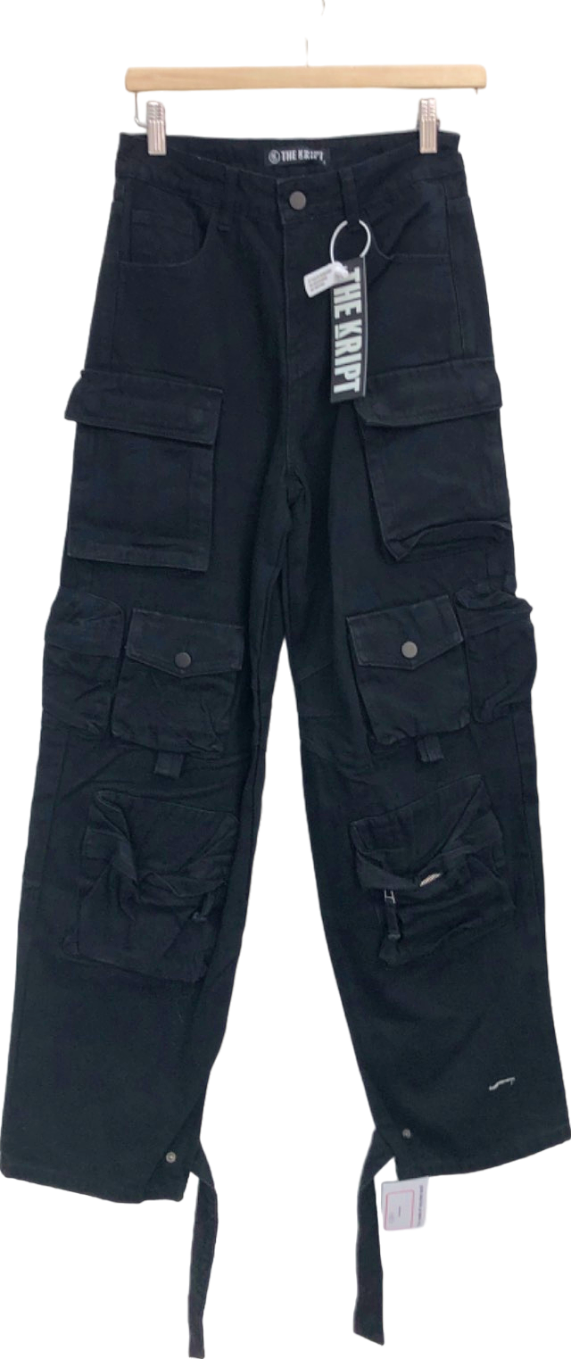 The Kript Black Cargo Trousers UK S