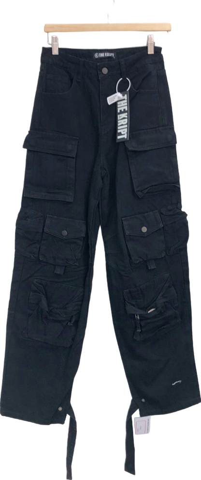 The Kript Black Cargo Trousers UK S