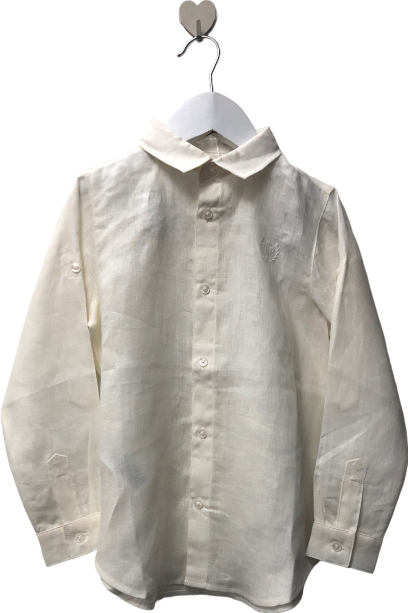 Tutto Piccolo Ivory Linen Monogrammed shirt 2 Yrs