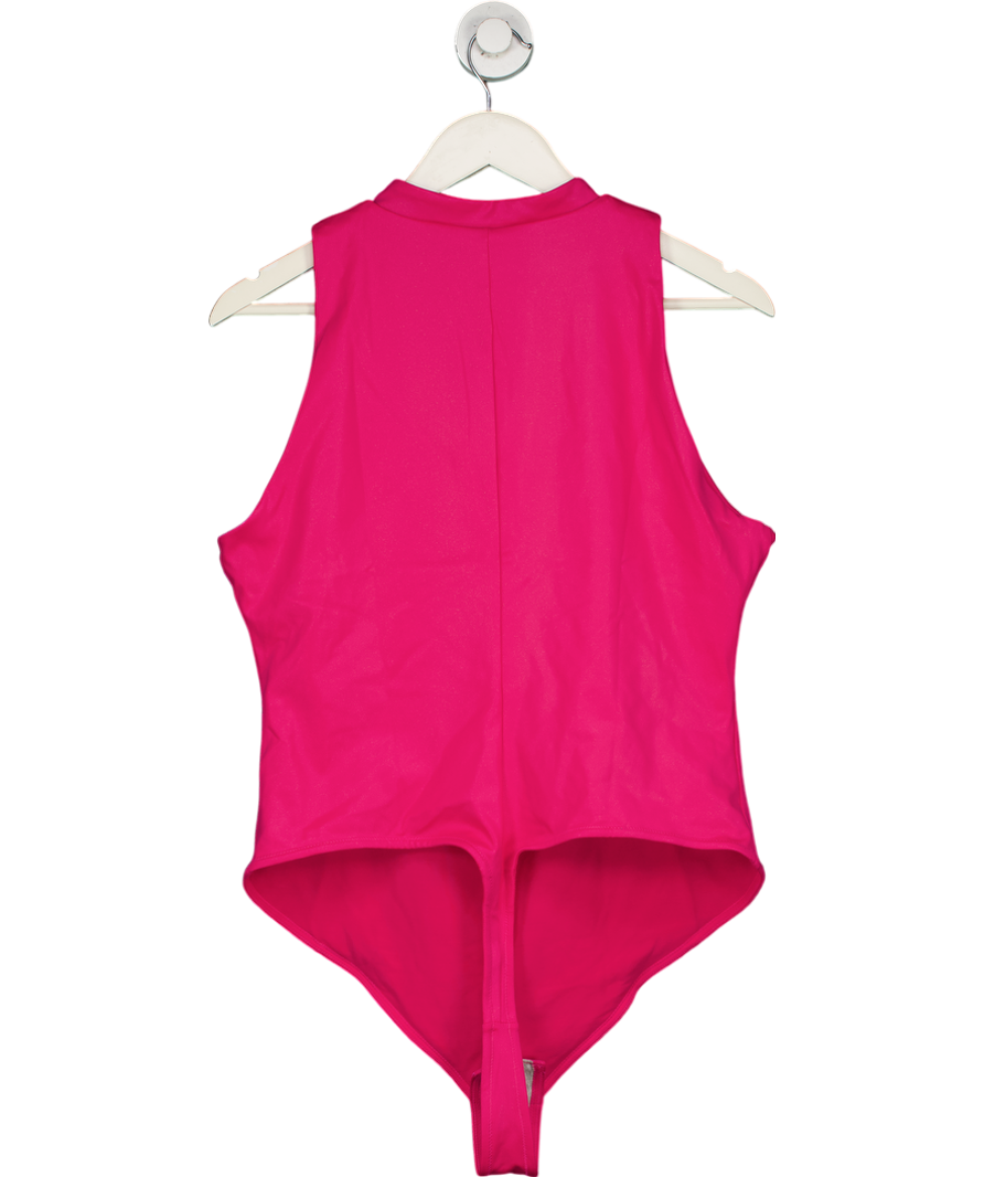Popilush Pink Shapewear Faux Leather Mock Neck Zip Front Sculpting Bodysuit UK XXXL