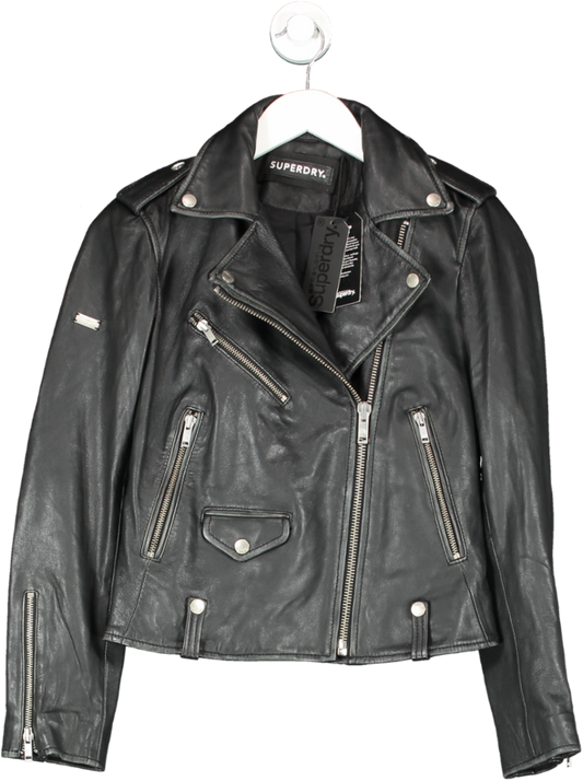 Superdry Black Rylee Leather Biker UK 6
