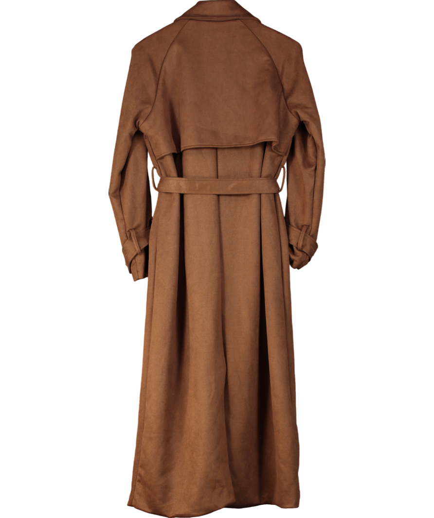 Ego Longline Trench Coat In Brown Faux Suede UK M