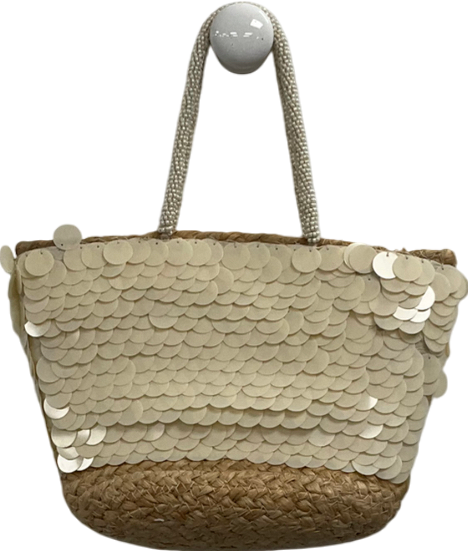ZARA White Sequinned Basket Bag One Size