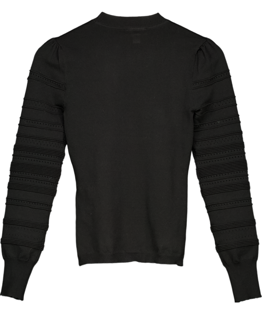 lipsy london Lipsy Black Knitted Stitch Sleeve Button Fine Gauge Jumper UK 8