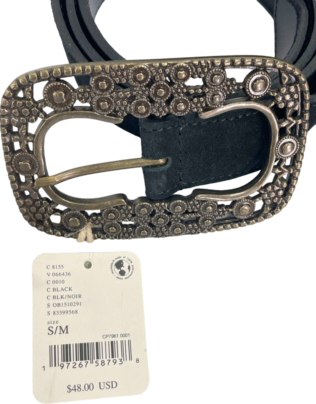 Free People Black Ornate Belt S/M