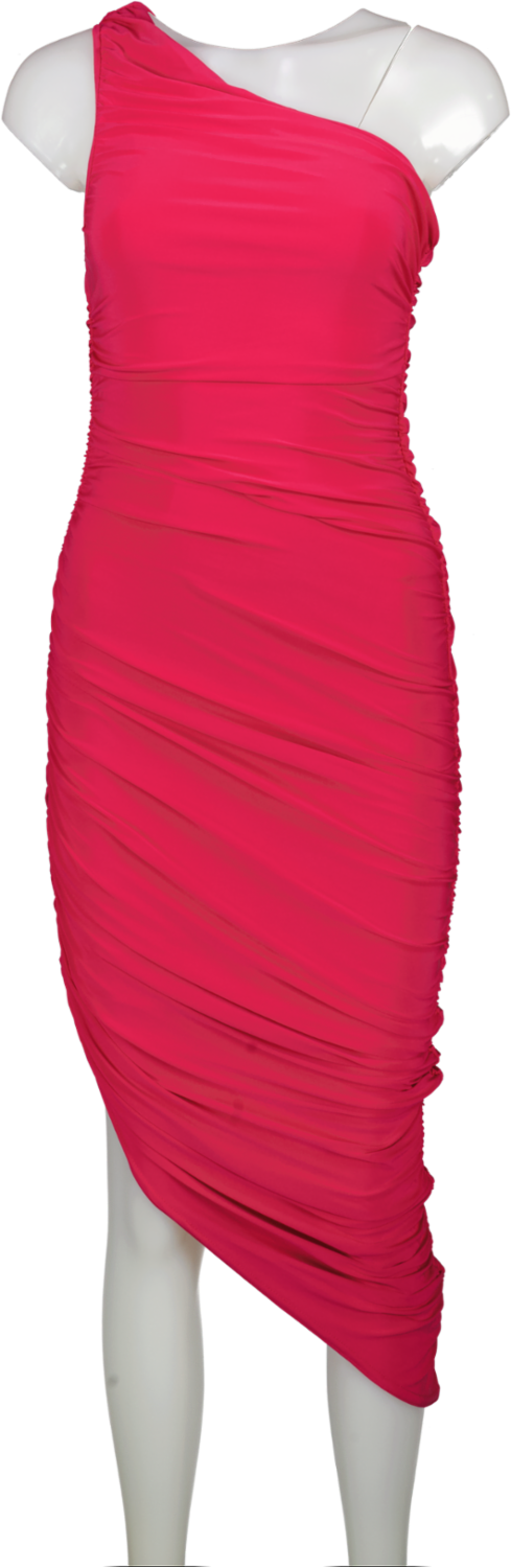 Club L Pink Dorit One Shoulder Asymmetric Ruched Midi Dress UK 8