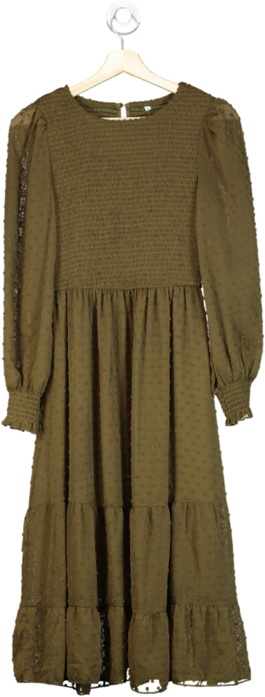 Olive Green Long Sleeve Midi Dress UK S