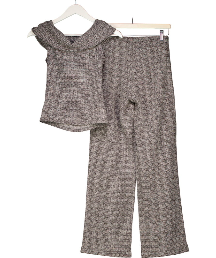 River Island White Grey Bardot Textured Top & Wide Leg Trousers UK XS