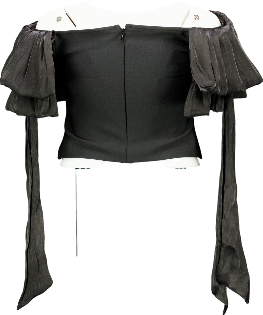 Karen Millen Black Bandage Figure Form Knit Tassel Sleeve Detail Top UK S