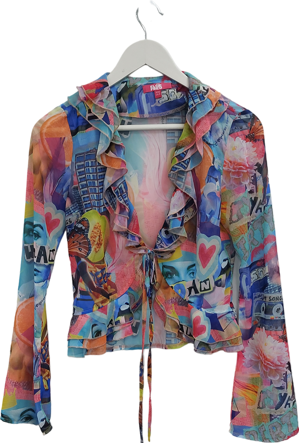 Elsie & Fred Multicoloured Graphic Print Chiffon Shirt UK XXS