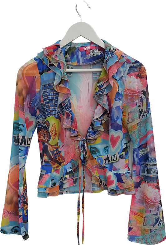 Elsie & Fred Multicoloured Graphic Print Chiffon Shirt UK XXS