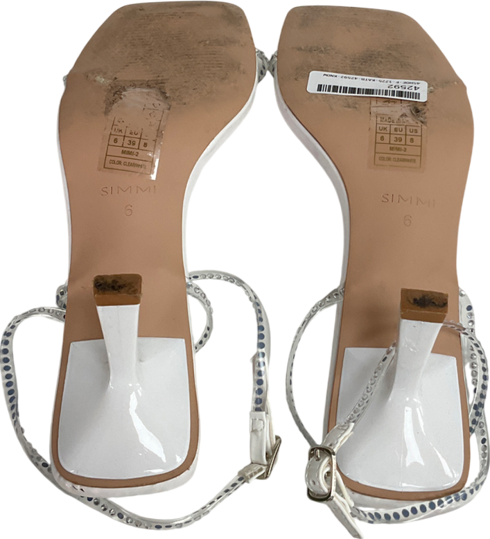 Simmi London White Silver Clear Diamante Low Heeled Sandals UK 6 EU 39 👠