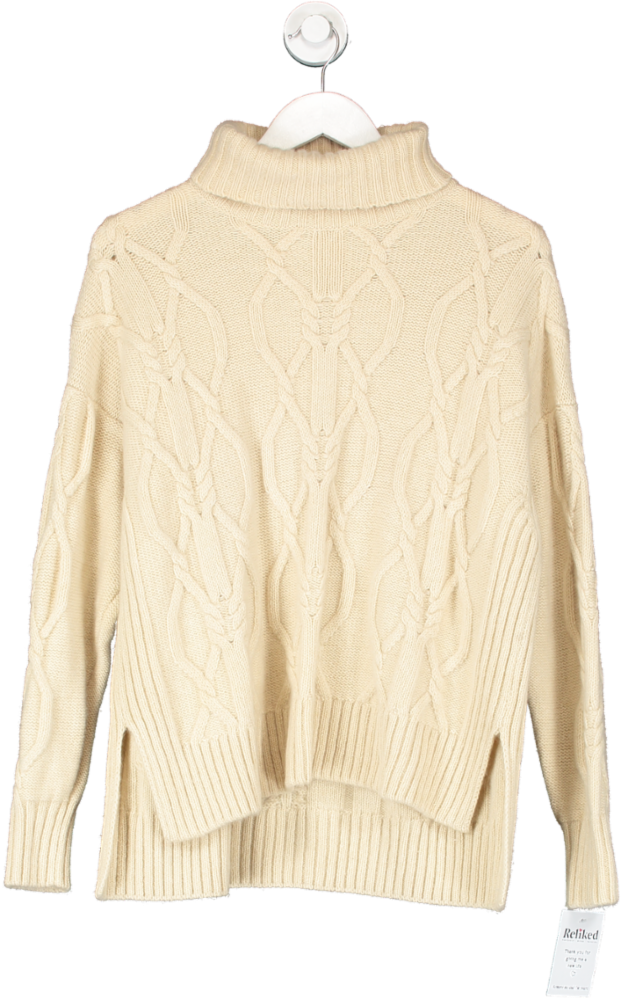 Frances Stories Cream Wool / Cashmere Blend Cable Knit Roll Neck Jumper UK XS/S