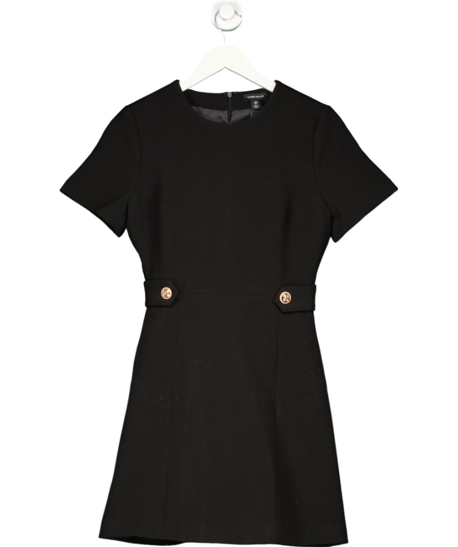Karen Millen Black Compact Stretch Essential Waist Tab Detail Tailored Mini Dress UK 6