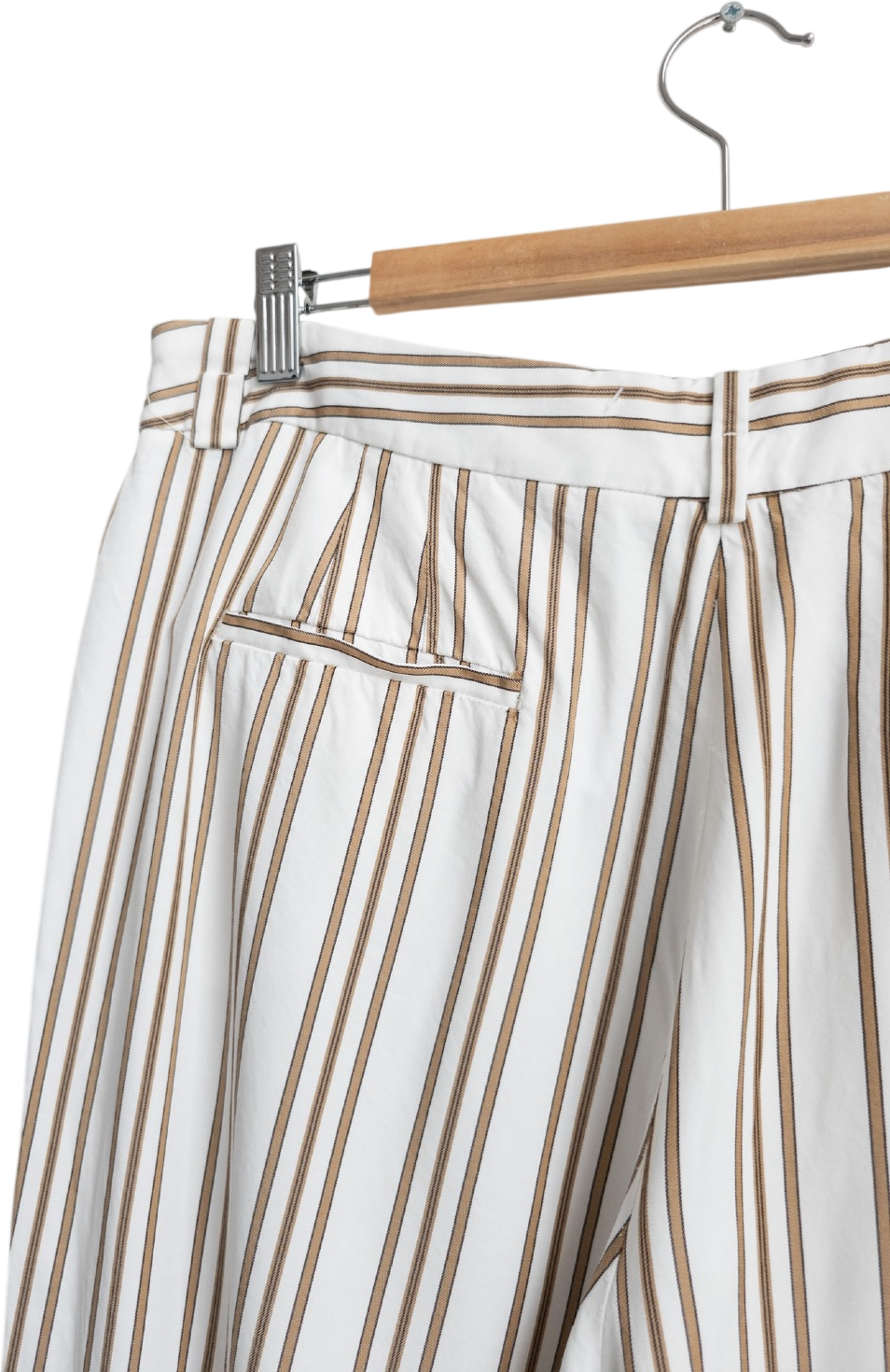 Massimo Dutti White / Camel Striped Wide Leg Trousers UK M/L