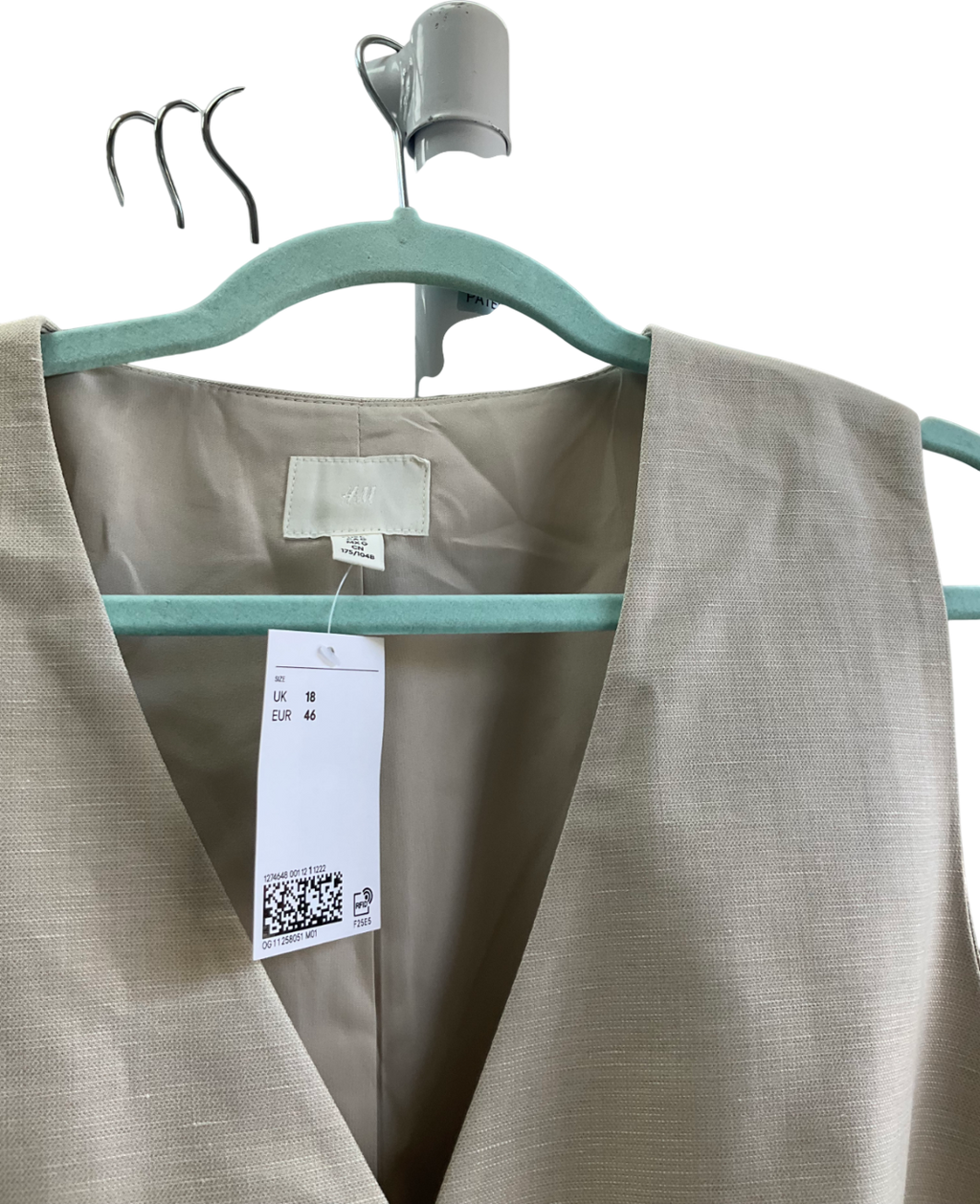 H&M Beige Long Suit Waist Coat UK 18