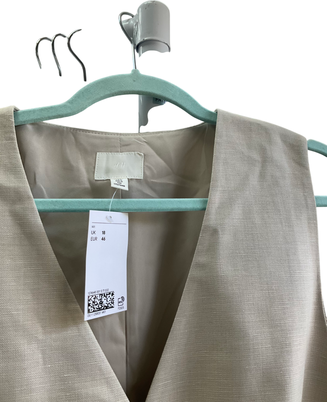 H&M Beige Long Suit Waist Coat UK 18