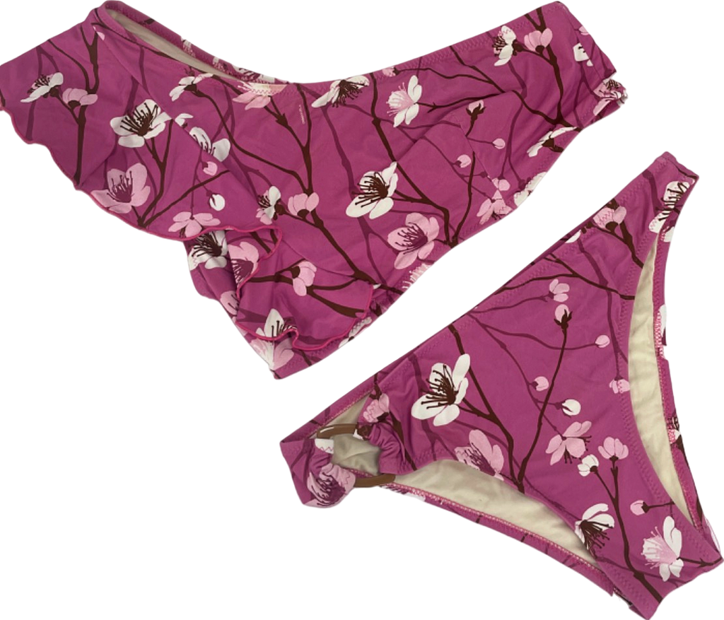 Emmanuela Pink Floral One-Shoulder Bikini UK S