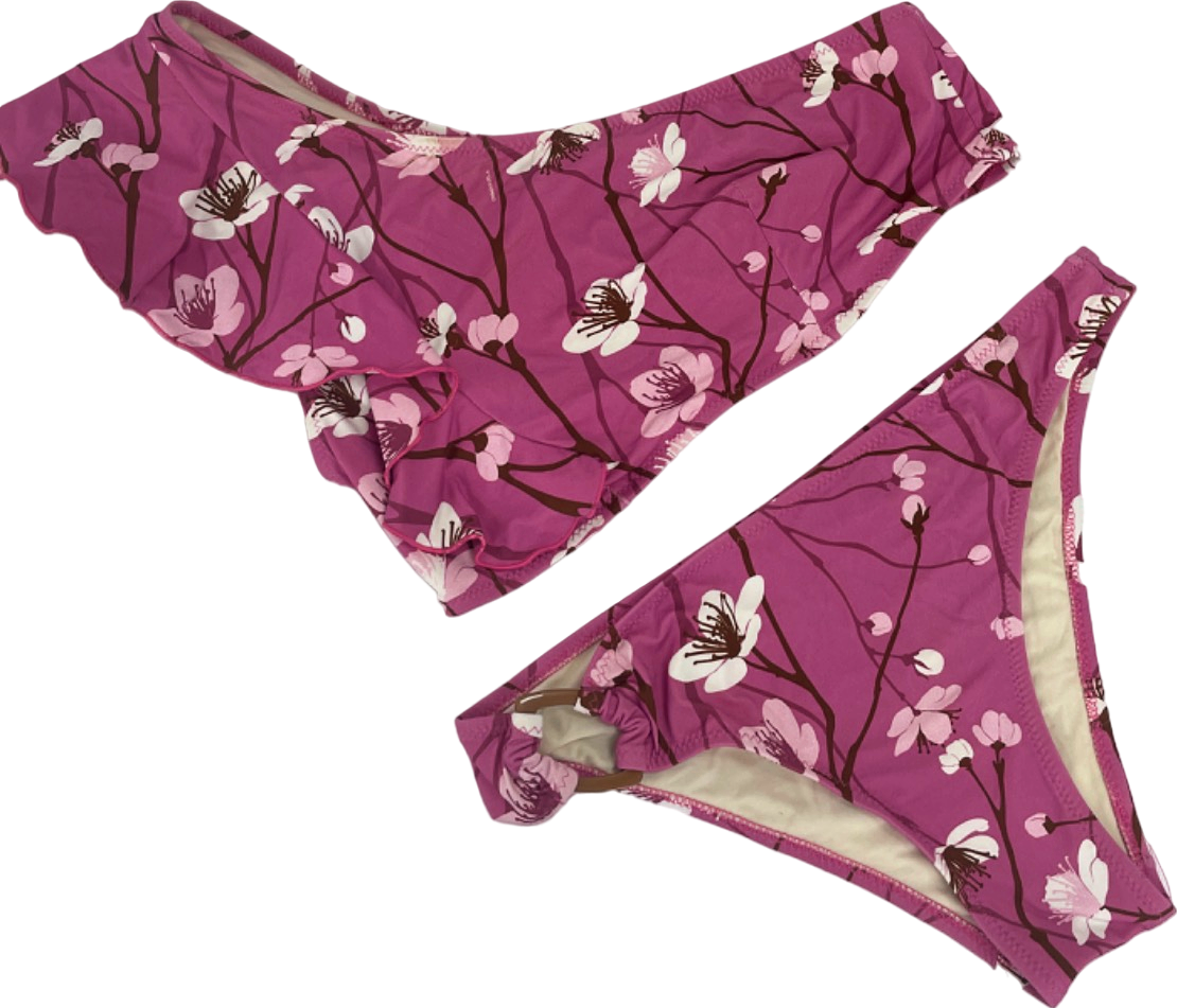Emmanuela Pink Floral One-Shoulder Bikini UK S