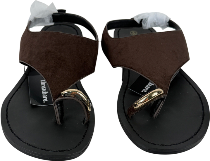 Threadbare T-strap Toe Loop Sandals In Chocolate Brown UK 5 EU 38