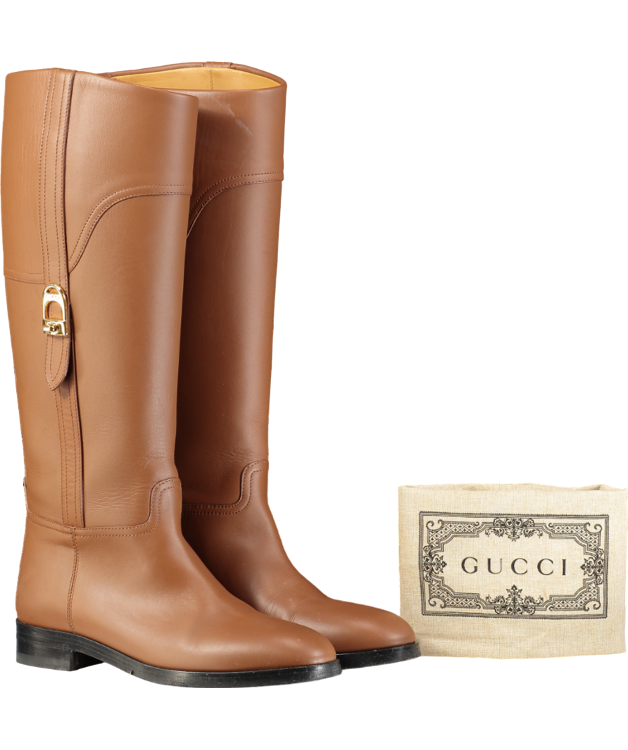 Gucci Brown Leather Flat Knee-high Boots UK 3 EU 36 👠