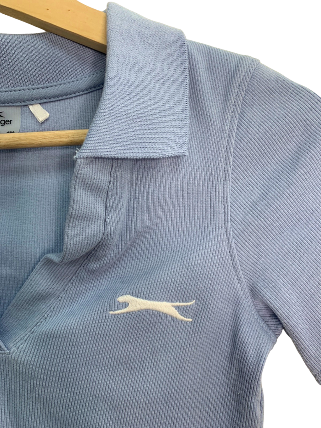 Slazenger Blue Ribbed Short Sleeve Collared Top UK 6