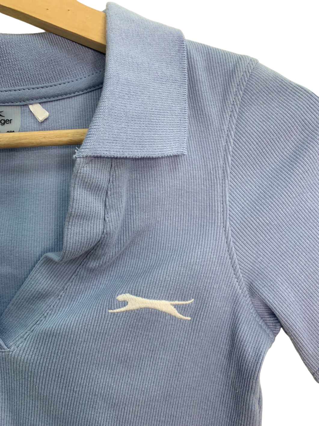 Slazenger Blue Ribbed Short Sleeve Collared Top UK 6