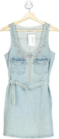 Self-Portrait Light Blue Embellished Denim Dress UK 8