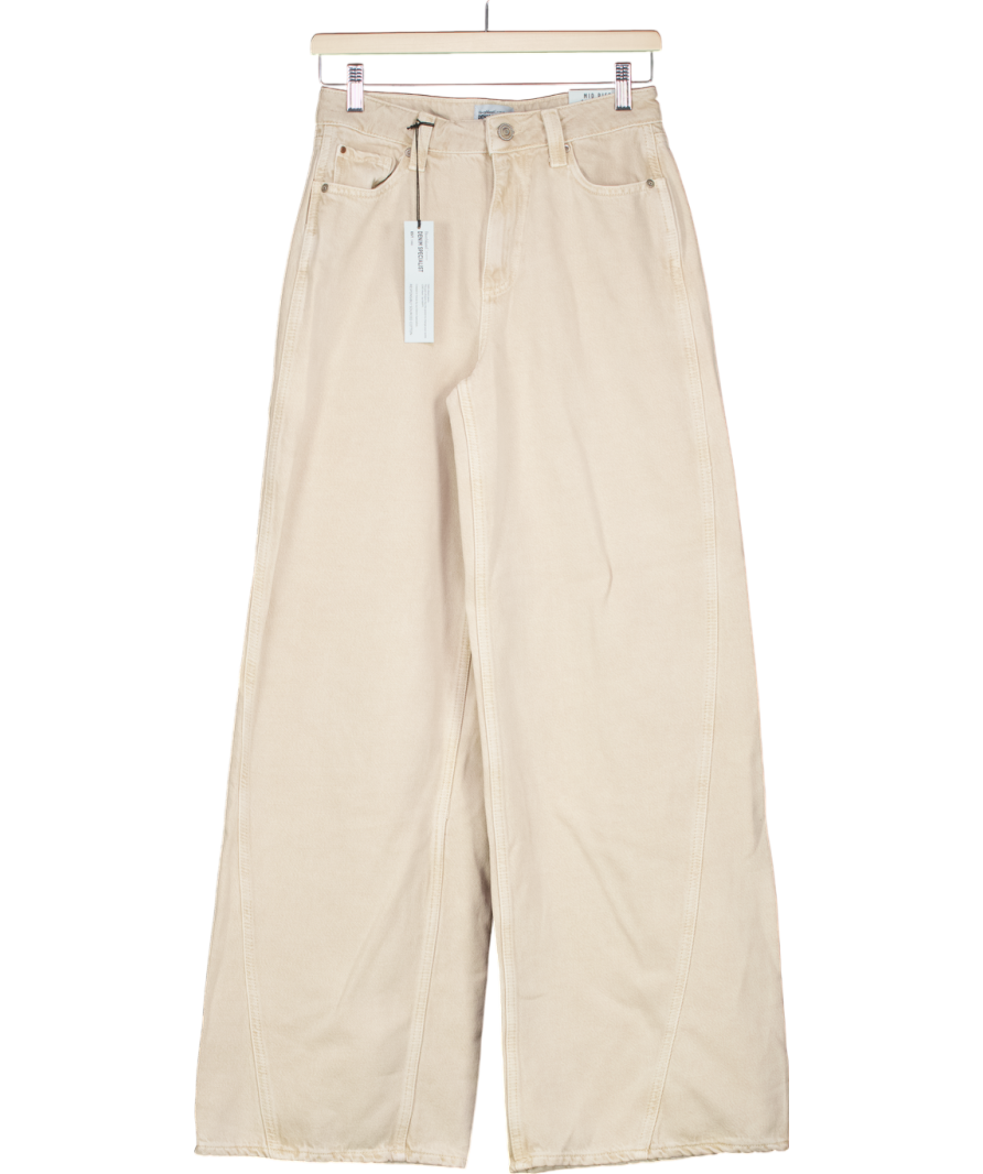 River Island Beige Mid Rise Wide Leg Jeans UK 8