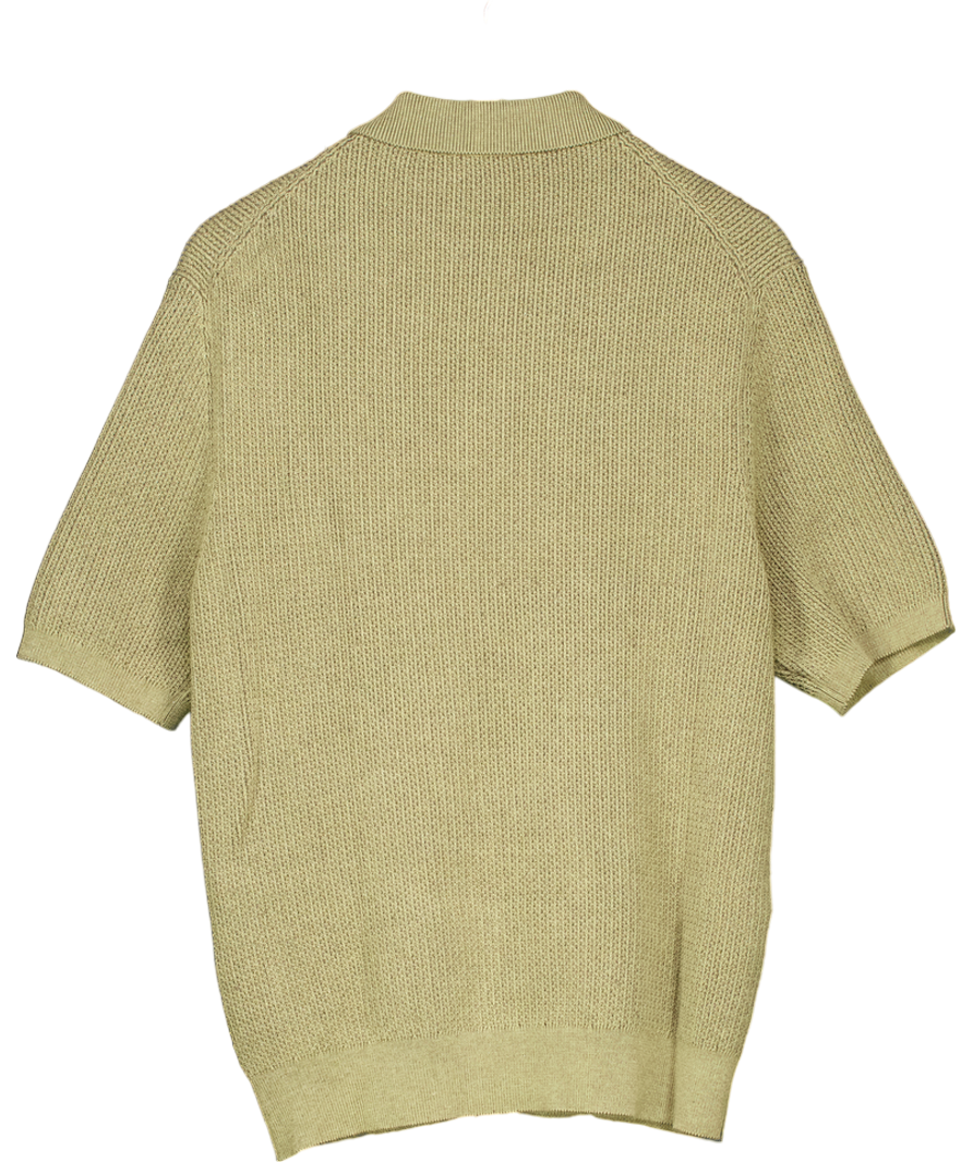 Sunspel Green Textured Knit Polo Shirt UK M