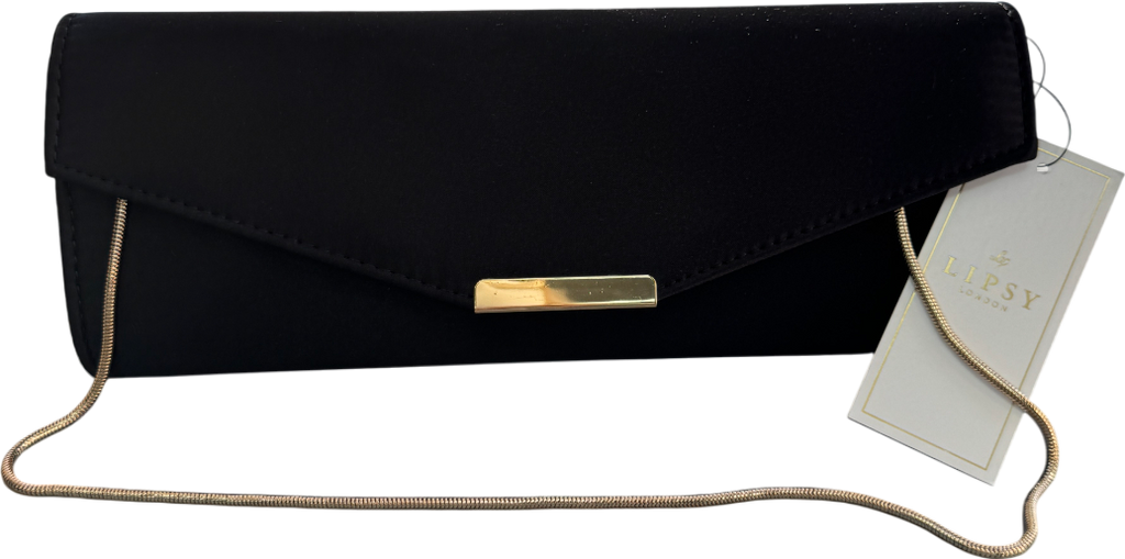 QUIZ Black Satin Gold Bar Clutch Bag With Chain Strap