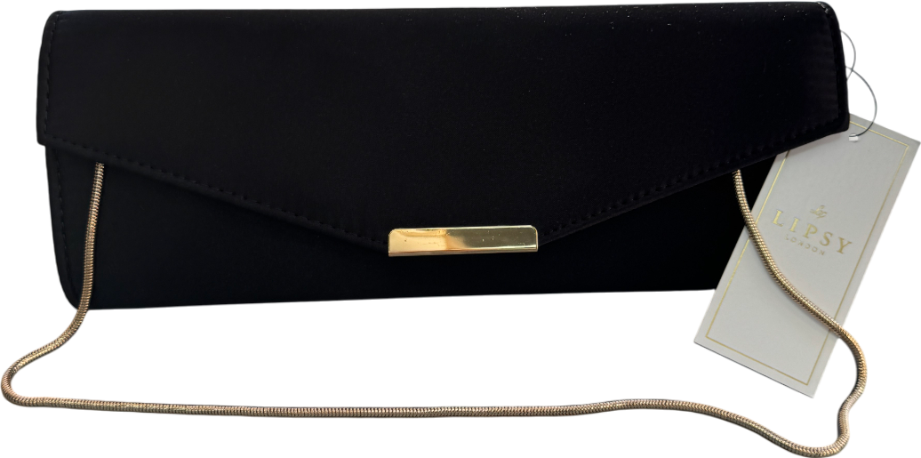 QUIZ Black Satin Gold Bar Clutch Bag With Chain Strap