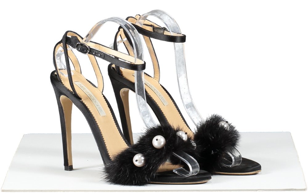 Neil J Rodgers Black Mink Fur And Pearl Detail Heels UK 5 EU 38 👠